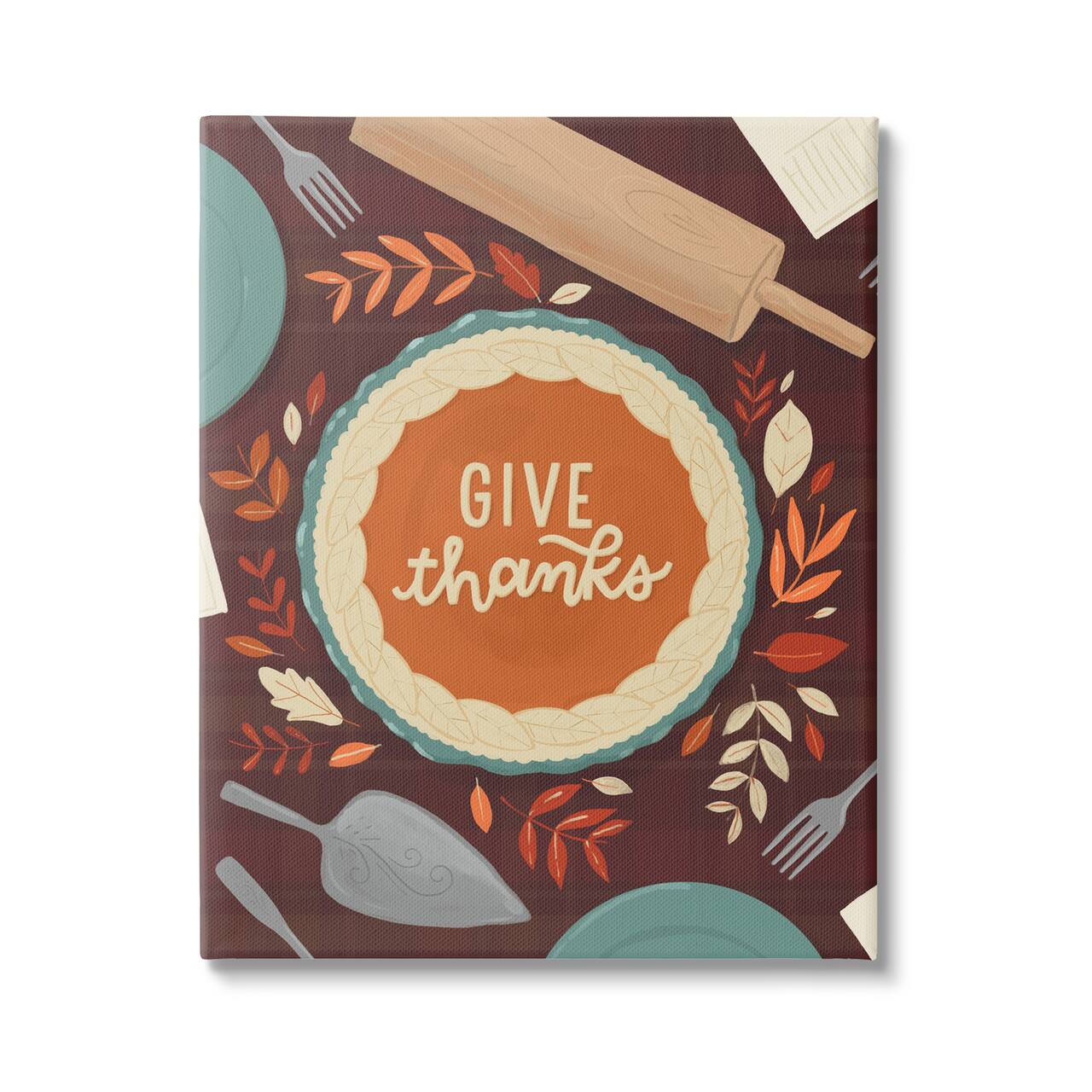 Stupell Industries Give Thanks Kitchen Utensils Pattern Canvas Wall Art